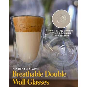 Kitchables Double Walled Glass Coffee Mugs Set of 4, 7.5oz - Insulated Clear Coffee Mug for Cappuccino, Latte, Tea, Espresso - Latte cup - Tazas Para Cafe