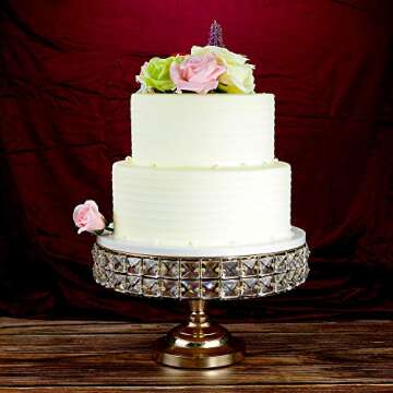 LINDLEMANN Decorative Cake Stand With Mineral Crystals & Spatula Round Metal Pedestal Cupcake Stands For Donuts Desserts Birthday Wedding Baby Shower Anniversary Holiday Dinner Party (Rose Gold, 12")