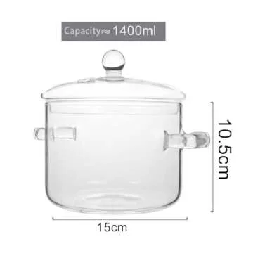 Glass Saucepan with Cover, 1400ml Stovetop Cooking Pot with Lid and Handle Simmer Pot Clear Soup Pot...