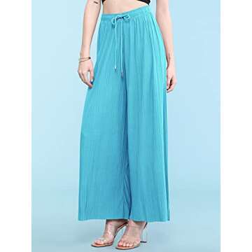 Lock and Love Womens Pleated Wide Leg Palazzo Maxi Pants with Drawstring or Elastic Band