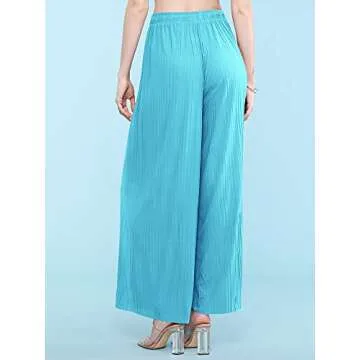 Lock and Love Womens Pleated Wide Leg Palazzo Maxi Pants with Drawstring or Elastic Band