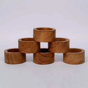 SAMHITA Handmade Acacia Wood Napkin Ring Set of 12 for Dining, Anniversary, Birthday, Christmas | Napkin Ring for Home and Kitchen Décor