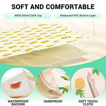 MIU COLOR Picnic Blankets, Extra Large 80"x 60" Outdoor Beach Blanket, Lightweight Handy Mat Tote for Spring Summer Camping, Beach, Park, Patio on Grass (A-Pineapple)