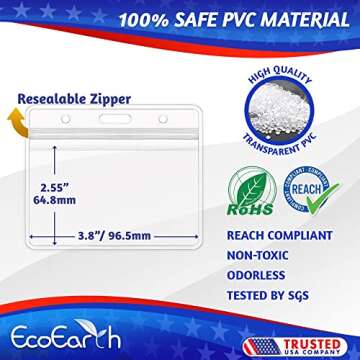 EcoEarth Horizontal PVC ID Badge Holder with Metal Clips & Vinyl Straps with Soft Edge (Sealable Fit...