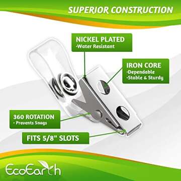 EcoEarth Horizontal PVC ID Badge Holder with Metal Clips & Vinyl Straps with Soft Edge (Sealable Fits 3.5x2.25 inch Inserts) (Clear 100-Pack), Waterproof ID Holder Bulk, ID Card Holder, Name Tag