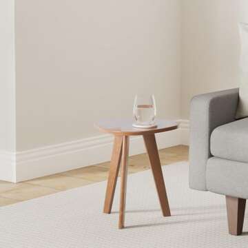 Purzest End Table, Pecan Wood Triangle Side Table Mid-Century Modern Accent Table for Nightstand Liv...