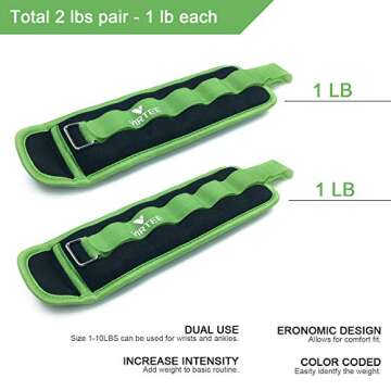 Ankle/Wrist Weights for Women, Men, Kids - Arm Leg Weights Set with Adjustable Strap - Running, Jogg...