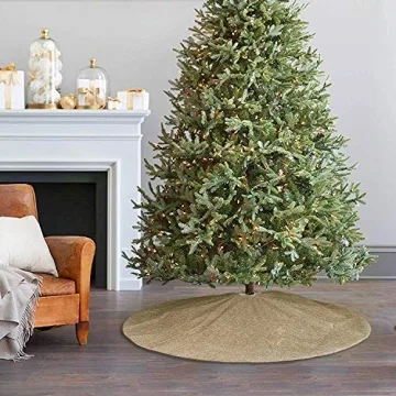 Ivenf Large Burlap Christmas Tree Skirt for Holiday Homes