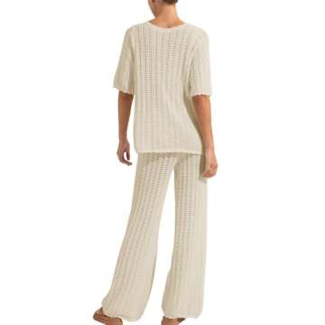Imily Bela Women's Summer 2 Piece Swimsuit Cover up Crochet Knit Cardigan Tops Long Pants Set Beach ...