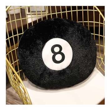 Cyprinus Carpio Emulation Black Billiards 8 Ball Stuffed Pillow, Soft Round Sleeping Cushion for Hom...
