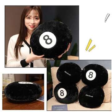 Cyprinus Carpio Emulation Black Billiards 8 Ball Stuffed Pillow, Soft Round Sleeping Cushion for Home Bed Sofa Couch Decor (1, 14 * 14 Inch)