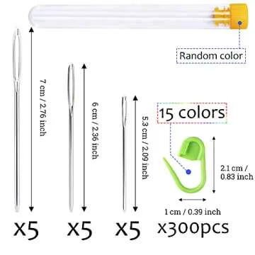 LUNARM 315 Pieces Stitch Markers, Stitch Locking Clip Colorful Knitting Markers Crochet Clips with 15 Pieces Big Eyes Blunt Sewing Needles (2inch/2.3inch/2.7inch)