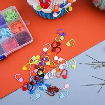 LUNARM 315 Pieces Stitch Markers, Stitch Locking Clip Colorful Knitting Markers Crochet Clips with 15 Pieces Big Eyes Blunt Sewing Needles (2inch/2.3inch/2.7inch)