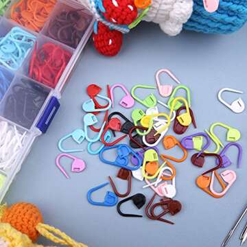 LUNARM 315 Pieces Stitch Markers, Stitch Locking Clip Colorful Knitting Markers Crochet Clips with 15 Pieces Big Eyes Blunt Sewing Needles (2inch/2.3inch/2.7inch)