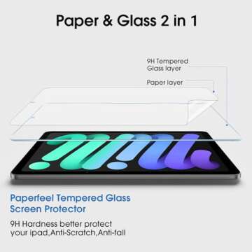 amFilm 2-Pack PAPERed Glass Screen Protector compatible with iPad mini 7 2024/iPad Mini 6(2021),9H T...