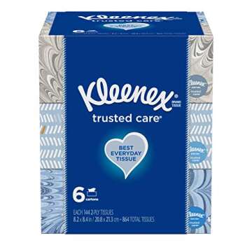 Kleenex Trusted Care Everyday Facial Tissues - 6 Boxes with 144 Tissues Each (864 Total)