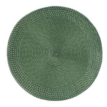 Elegant Rome Woven Braided Stitch Edge Table Placemats – 15 Inch Round Set of 4 Non-Slip Dining & ...