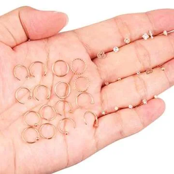 Longbeauty 32Pcs C-Shaped Nose Ring L-Shaped Nose Studs Bone Tragus Cartilage Hoop Rings Piercings 2...
