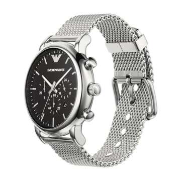 Sophisticated Emporio Armani Men's AR1808 Dress Silver Watch with Black Dial and Mesh Bracelet
