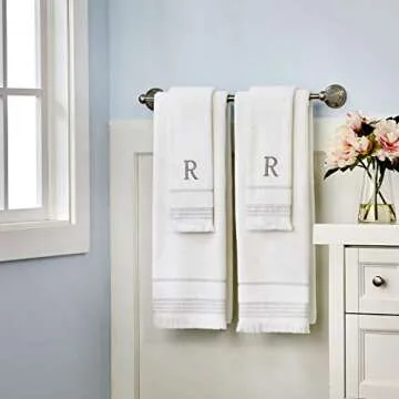 Casual Monogram Hand Towel Set, 2 Count, Soft Cotton