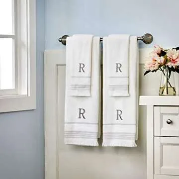 Casual Monogram Hand Towel Set, 2 Count, Soft Cotton