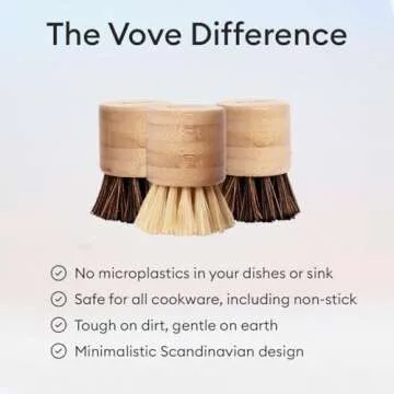 Vove | Premium Bamboo Scrub Brush | 3-Pack | Tough on Dirt, Gentle on Earth | Kitchen & Multipurpose Cleaning | Natural Fiber | Wooden Dish Brush | Long Lasting | for Washing and Cleaning