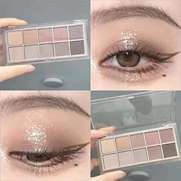 Erinde 10 Colors Matte Eyeshadow Palette, Grey Brown Eye Shadow Palette Makeup, Neutral Taupe Eye Makeup Pallet, Ultra-Blendable, Long Lasting Natural Nude Eyeshadow Pallete for Older Women, Cement