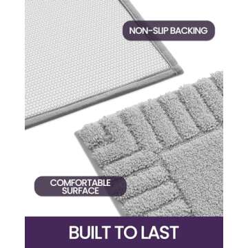 DEXI Bathroom Rug 16 x24, Non Slip Bath Mats for Floor, Ultra Soft and Absorbent Shower Rugs, Machine Washable Bathmat, Light Grey