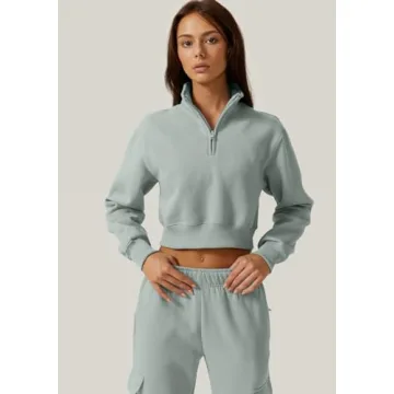 Stylish QINSEN Mock Neck Cropped Sweatshirt for Women