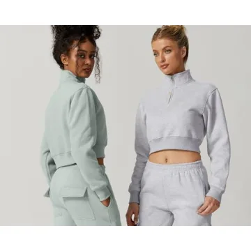 Stylish QINSEN Mock Neck Cropped Sweatshirt for Women