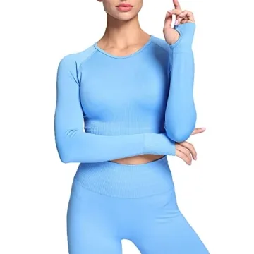 Aoxjox Women's Lightweight Seamless Crop Top in Malibu Blue