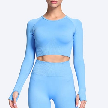 Aoxjox Women's Lightweight Seamless Crop Top in Malibu Blue
