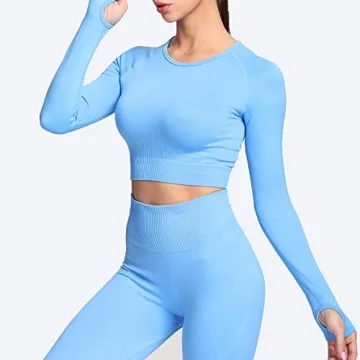 Aoxjox Women's Lightweight Seamless Crop Top in Malibu Blue