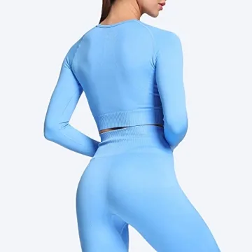 Aoxjox Women's Lightweight Seamless Crop Top in Malibu Blue