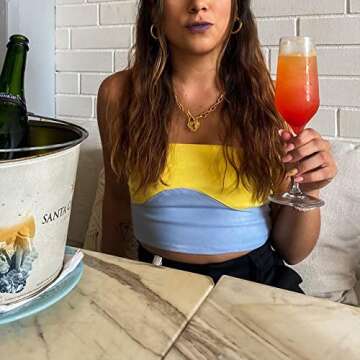 MISSACTIVER Women’s Striped Crisscross Knitted Crop Tube Top Sexy Hollow Out Sleeveless Strapless Cropped Tank Top Vest