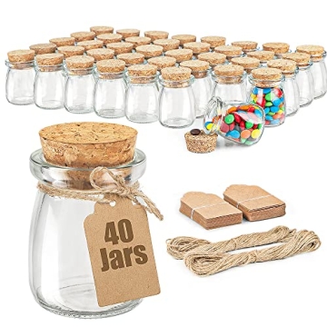 Ritayedet 40 Pack Glass Favor Jars with Cork Lid, 3.4 oz Small Glass Bottles for Wedding Favor, Baby...