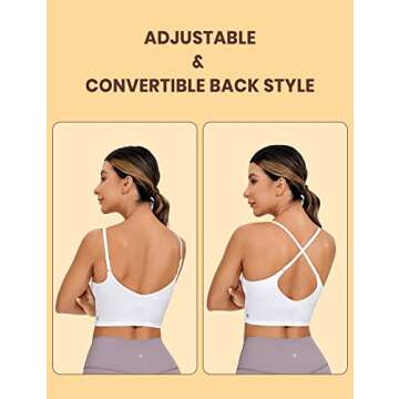 CRZ YOGA Womens Butterluxe Adjustable Spaghetti Strap Longline Sports Bra - V Neck Padded Crop Tank Top with Built in Bra White Medium