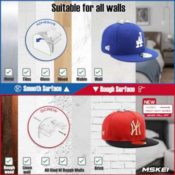 MSKEI Hat Hooks - Innovative 2-in-1 Hat Organizer