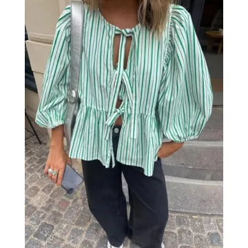 Trendy Tie Front Leopard Print Babydoll Top for Women