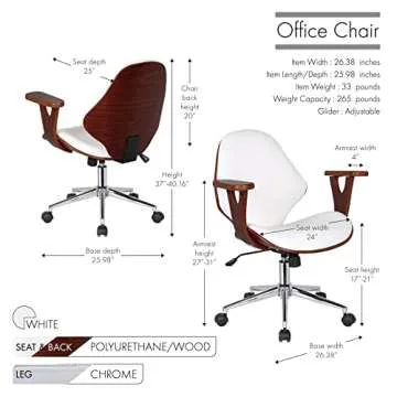 Porthos Home Lillian Mid-Century Office Chair, Water and Stain Resistant Faux Leather Upholstery, Tilt Mechanism, Height Adjustable, 360-degree Swivel, Sturdy Chrome Base with Wheels