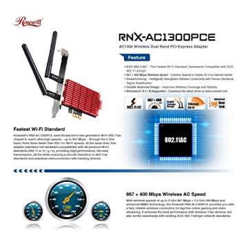 Rosewill AC1300 PCI-E WiFi Adapter for Fast Connection