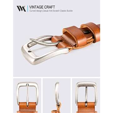 WOLFANT Leather Belt for Men,100% Italian Full Grain Real Solid Leather