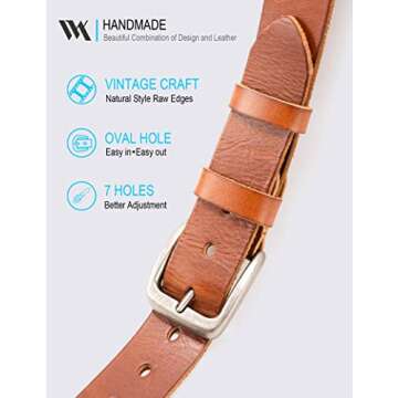 WOLFANT Leather Belt for Men,100% Italian Full Grain Real Solid Leather