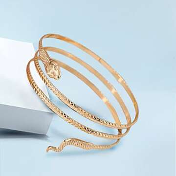 Hithop Gold Snake Bracelet Arm Cuff Jewelry Gold Arm Band Upper Arm Cuff Gold Arm Bands for women Ar...