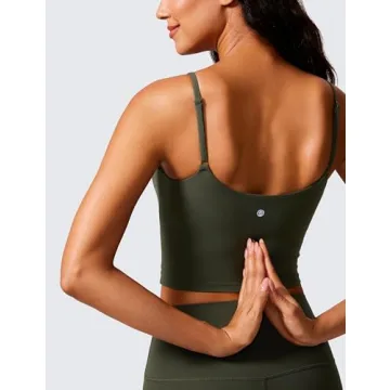 CRZ YOGA Women's Butterlift Crop Tank - Yoga Wear in Olive Green