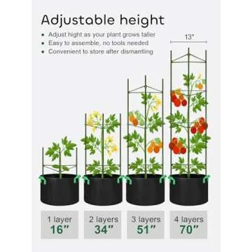 GROWNEER 3 Packs Tomato Cages with 10 Gallon Grow Bags, 51 Inches Tomato Trellis with 164Ft Twist Tie, Tomatoes Plant Cage for Vegetable Flowers Fruits Vertical Climbing Plants
