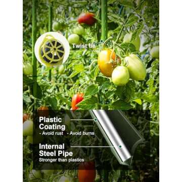 GROWNEER 3 Packs Tomato Cages with 10 Gallon Grow Bags, 51 Inches Tomato Trellis with 164Ft Twist Tie, Tomatoes Plant Cage for Vegetable Flowers Fruits Vertical Climbing Plants