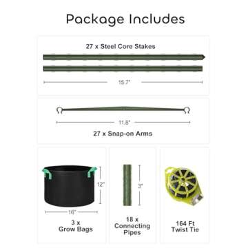 GROWNEER 3 Packs Tomato Cages with 10 Gallon Grow Bags, 51 Inches Tomato Trellis with 164Ft Twist Tie, Tomatoes Plant Cage for Vegetable Flowers Fruits Vertical Climbing Plants