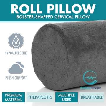 AllSett Health Round Cervical Roll Pillow - Ergonomic Support for Sleep, Grey