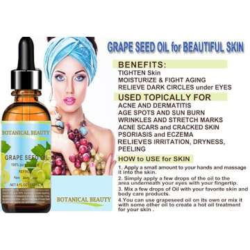 GRAPE SEED Oil. 100% Pure / Natural / Undiluted Cold Pressed Carrier Oil for Skin, Hair, Massage and Nail Care. 4 Fl. oz-120 ml.